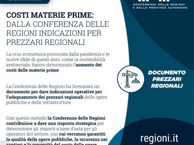 Edilizia: costi materie prime, indicazioni per prezzari regionali